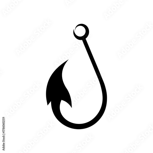 Simple angler hook silhouette vector illustration with white background for fishing equipment and outdoor recreation design concept artwork 