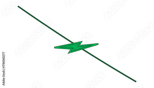 Green lightning bolt symbol intersecting a diagonal line design