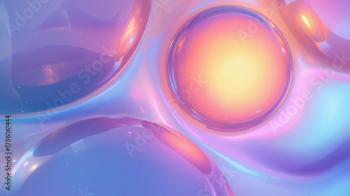 Vibrant iridescent liquid spheres create a mesmerizing abstract background, highlighting glowing organic forms and a futuristic symphony of soft, flowing colors and light