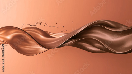 Luxurious chocolate liquid wave, rich and creamy texture in motion, elegant splash design, sweet dessert indulgence, delectable treat, smooth flowing graphic