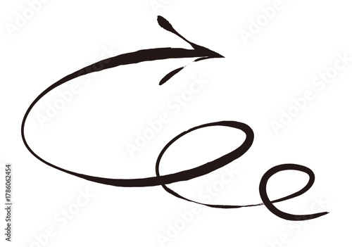 手描きの矢印。グランジ、落書き、筆の矢印。ベクターアイコン。くるくるしたカーソル。