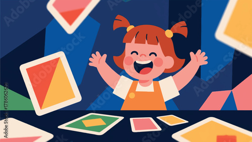 Illustration Of A Child Playing Cards Vector Design Template