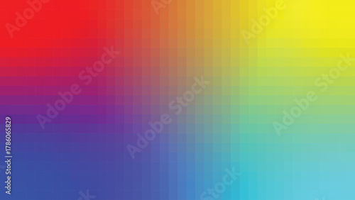 Pixelated color gradient from red to blue and green