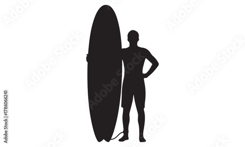 Six surfer silhouettes in action silhouette