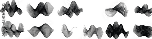 Abstract black and white waveform, 3D surface plot, mathematical visualization, mesh texture, contour lines, data science, engineering, physics, graphic art