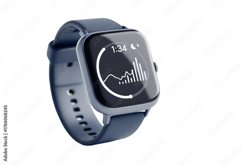 Fototapeta premium Smartwatch with Digital Display Showing Heart Rate and Activity Data on Transparent Background