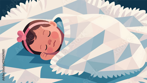 Illustration Of A Baby Sleeping With A Warm Blanket Vector Design Template