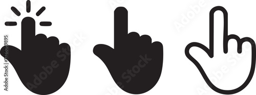 Set of Hand Cursor Icons – Click and Tap Gesture Silhouettes Vector Illustration