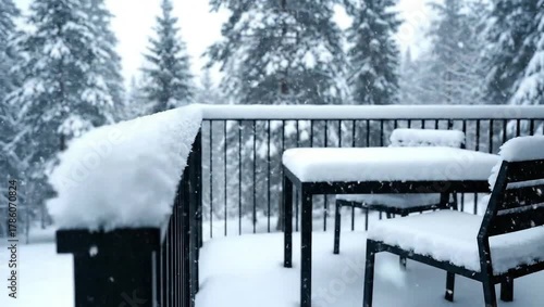 Wallpaper Mural winter solstice serene snow falling on balcony and trees Torontodigital.ca