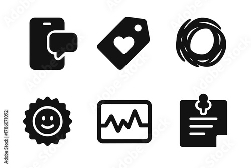 Spontaneous Icon Interactions. Solid style icons of spontaneous ruin interactions: impulsive message icon, reaction tag glyph,