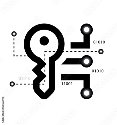 Cryptographic Key with Binary Code and Circuitry Digital Security Vector Image