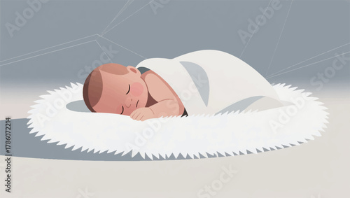 Illustration Of A Baby Sleeping Peacefully Facing Sideways Vector Design Template