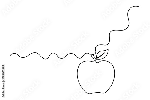 One line continuous apple fruit drawing vegan outline minimal vector illustration
