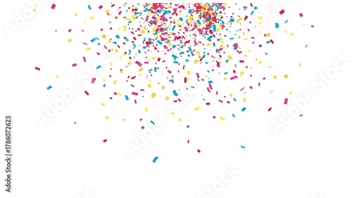 Vector illustration of colorful confetti falling from above, creating a festive and celebratory atmosphere on a white background