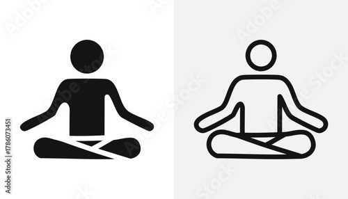 Black yoga pose icon with solid and outline version. Vector illustration.