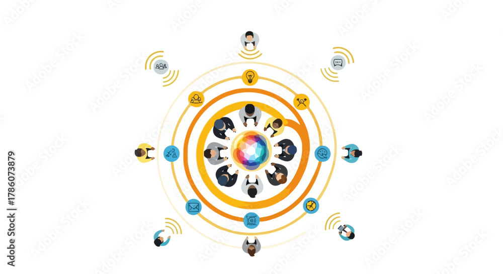 Fototapeta premium Global Business Teamwork and Digital Collaboration Concept with Network Icons