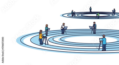 Conceptual Illustration of a Decentralized Business Network and Remote Collaboration