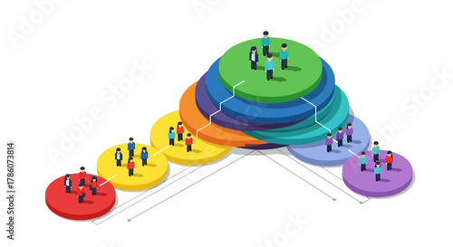 Isometric Marketing Funnel Infographic for Audience Segmentation and Customer Targeting