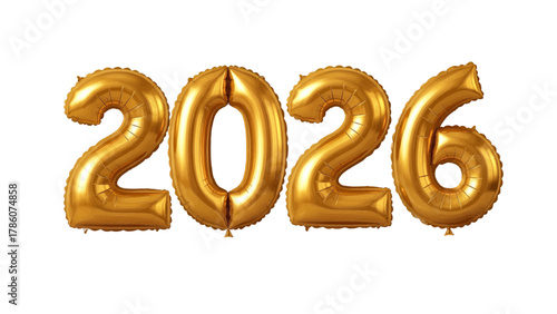 Vector illustration of golden balloons forming the number 2026 on a white background
