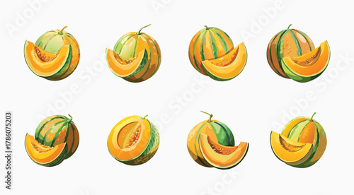 Vibrant and Fresh Cantaloupe Slices Presented in an Artistic Still Life