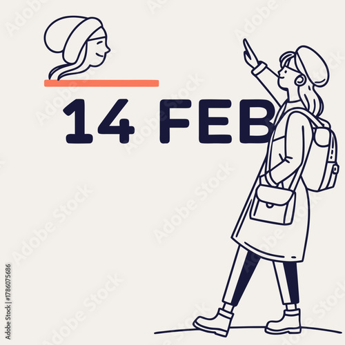 A woman is looking at a face on 14 feb