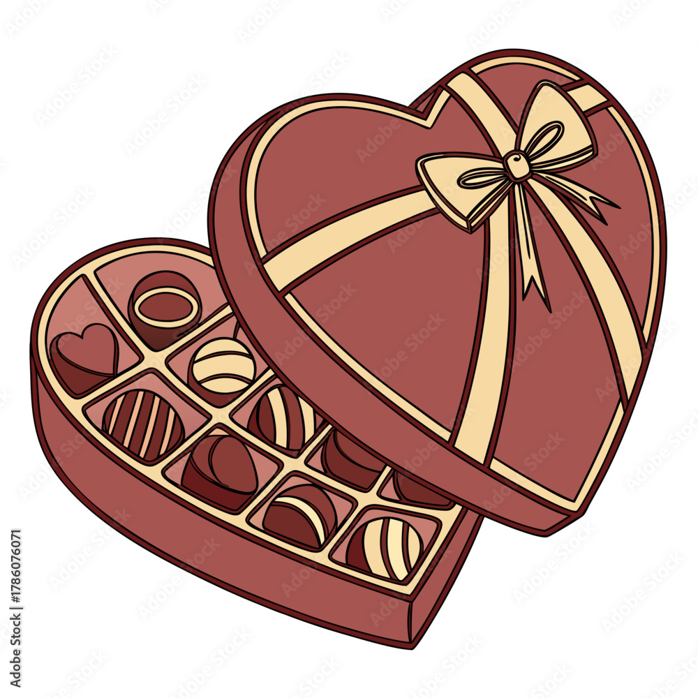 Obraz premium Heart shaped chocolate box with ribbon