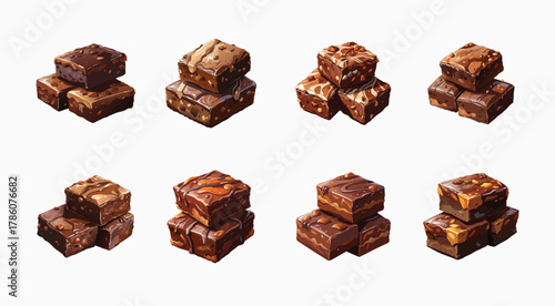 Delicious Assortment of Rich and Fudgy Chocolate Brownies on a White Background