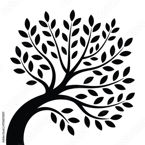Stylized silhouette of a black tree with many leaves