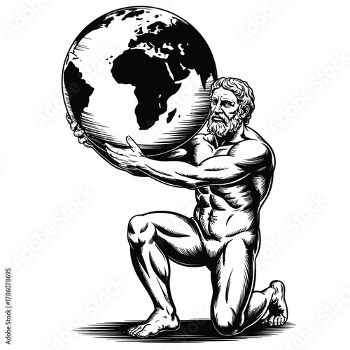 Mythological atlas holding the earth on his shoulders