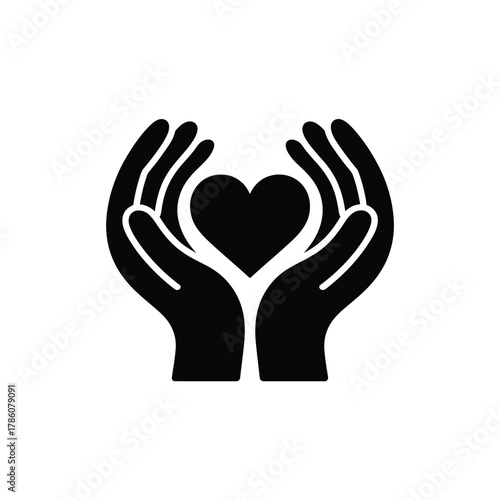 Two open hands cupping a black heart symbol