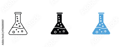 Laboratory flask icon set vector on white background. science, chemistry, experiment, research, test, tube, symbol.