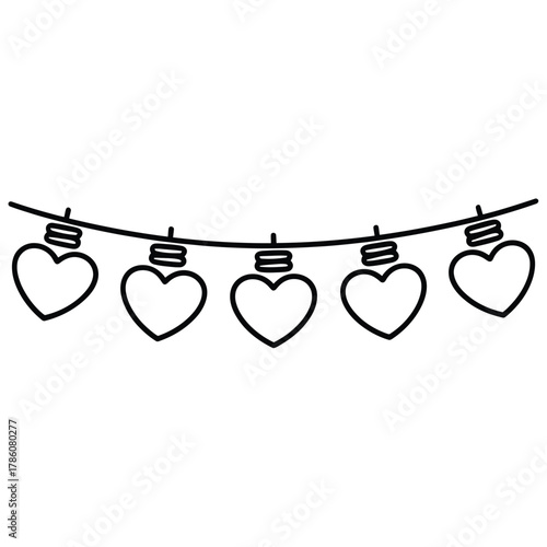 Simple line drawing of heart shaped string lights