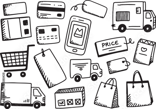 Doodle Icons for E-commerce, Shopping, and Delivery