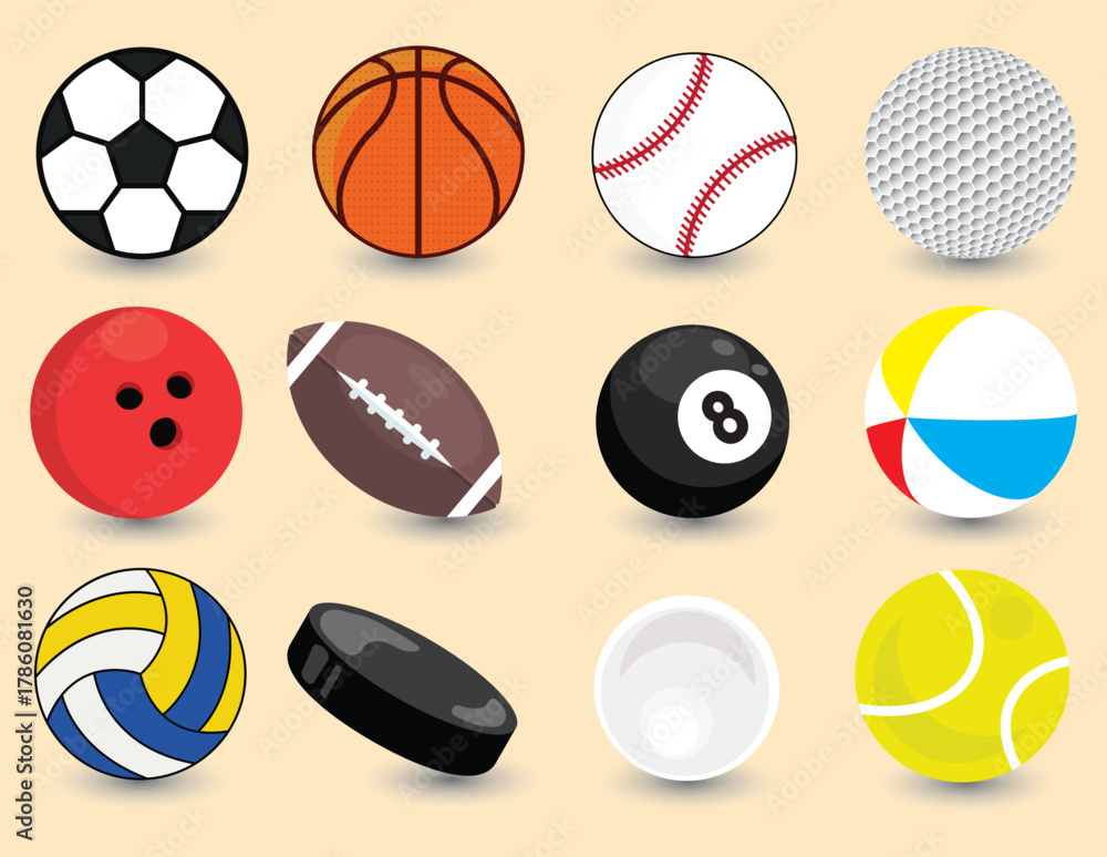 Fototapeta premium sport ball icon set balls for rugby baseball basketball