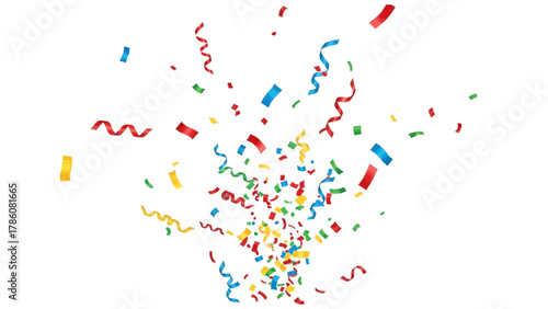 Vector illustration of colorful confetti and streamers exploding on a white background