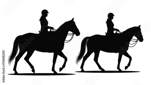 Equestrian rider and horse silhouettes isolated on white background, Vector