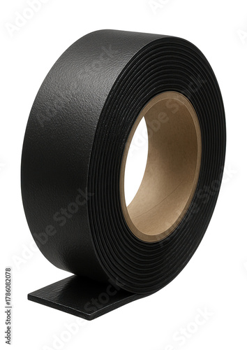 Black butyl rubber tape for sealing automotive windshields.