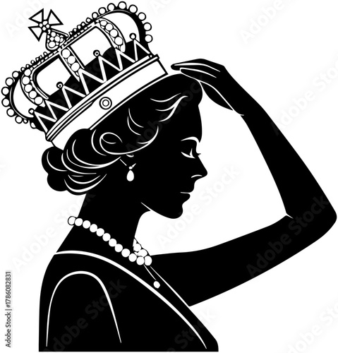 Royal Woman Silhouette with Crown and Jewelry