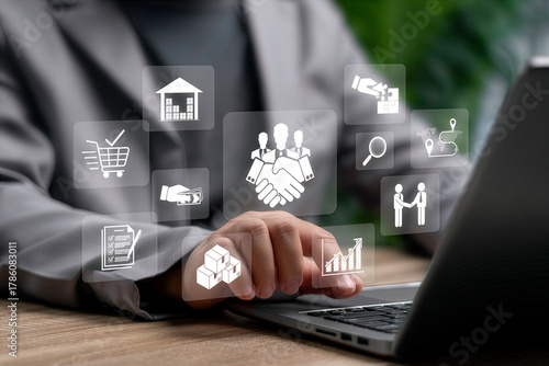 фотографія Strategic Procurement Management Concept, Businessman Showing Digital Icons of P