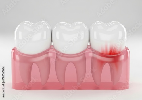 Close up of diseased gums and teeth showing inflammation