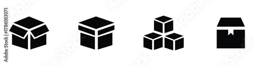 Box line icons set. Carton packaging symbols in clean outline style. Vector illustration.