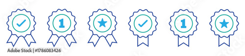 Achievement and certification icons. Award medal and badge vector set in outline and filled styles for premium recognition themes.