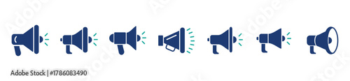 Megaphone and loudspeaker icons set. Announcement symbol collection for marketing, promotion, and public speaking. Vector isolated on white background.