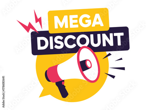 Mega discount sale promotion with megaphone isolated on white background for advertising campaign and marketing