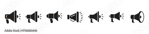 Announcement megaphone icons. Public communication, speech, and attention call symbols. Vector loudspeaker for advertising or broadcast.