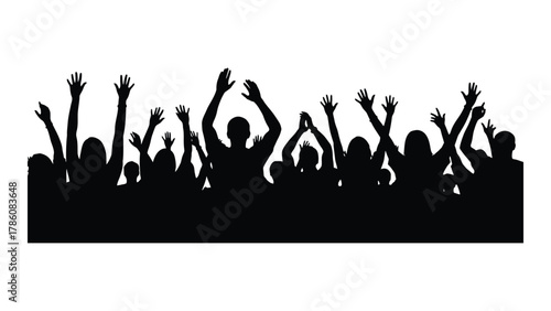 Crowd silhouette with raised hands isolated on white background, Vector