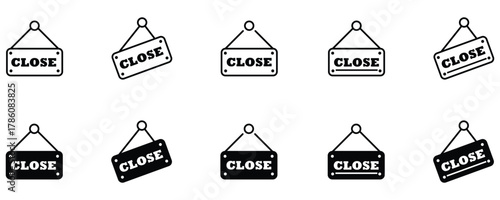 Closed storefront sign vector. Outline style door label for shops, cafés, and small businesses.