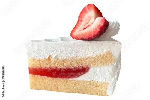 Foto Strawberry shortcake slice isolated on transparent background.