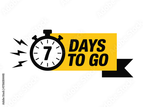 A countdown timer showing 7 days to go, isolated on white background, indicating an impending deadline or event