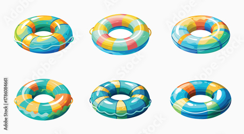 Collection of Six Colorful Vector Illustration Swim Rings for Summer Fun